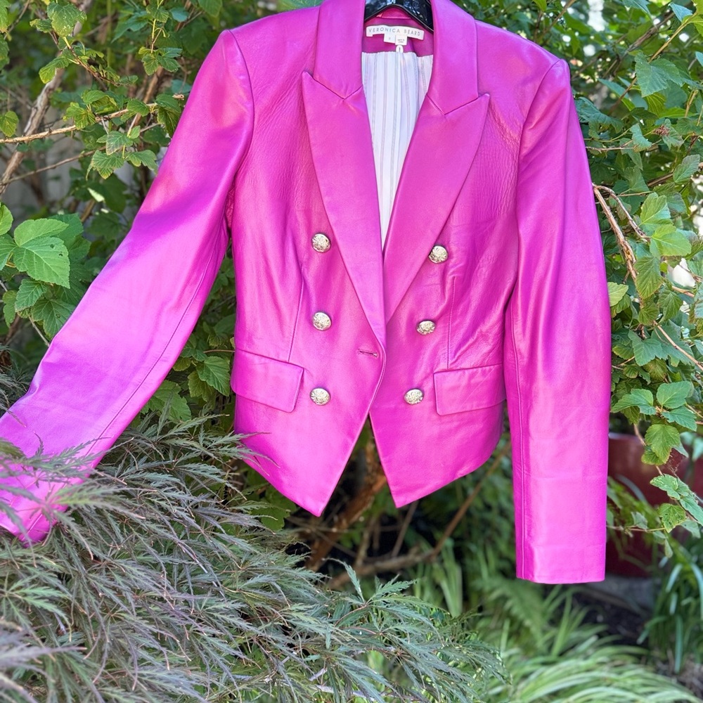 Veronica Beard leather Dickey blazer in a stunning fall magenta color